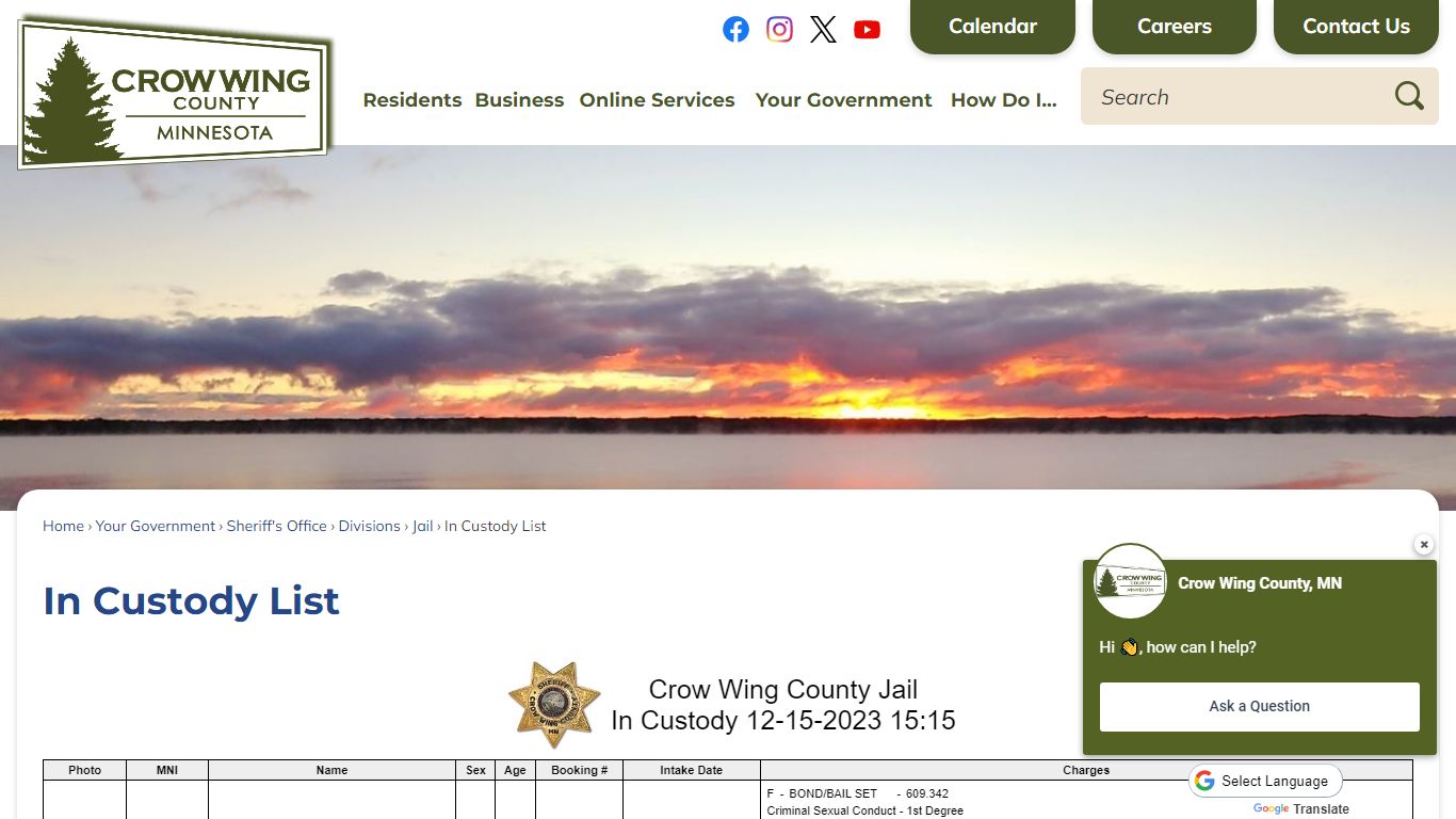 In Custody List | Crow Wing County, MN - Official Website