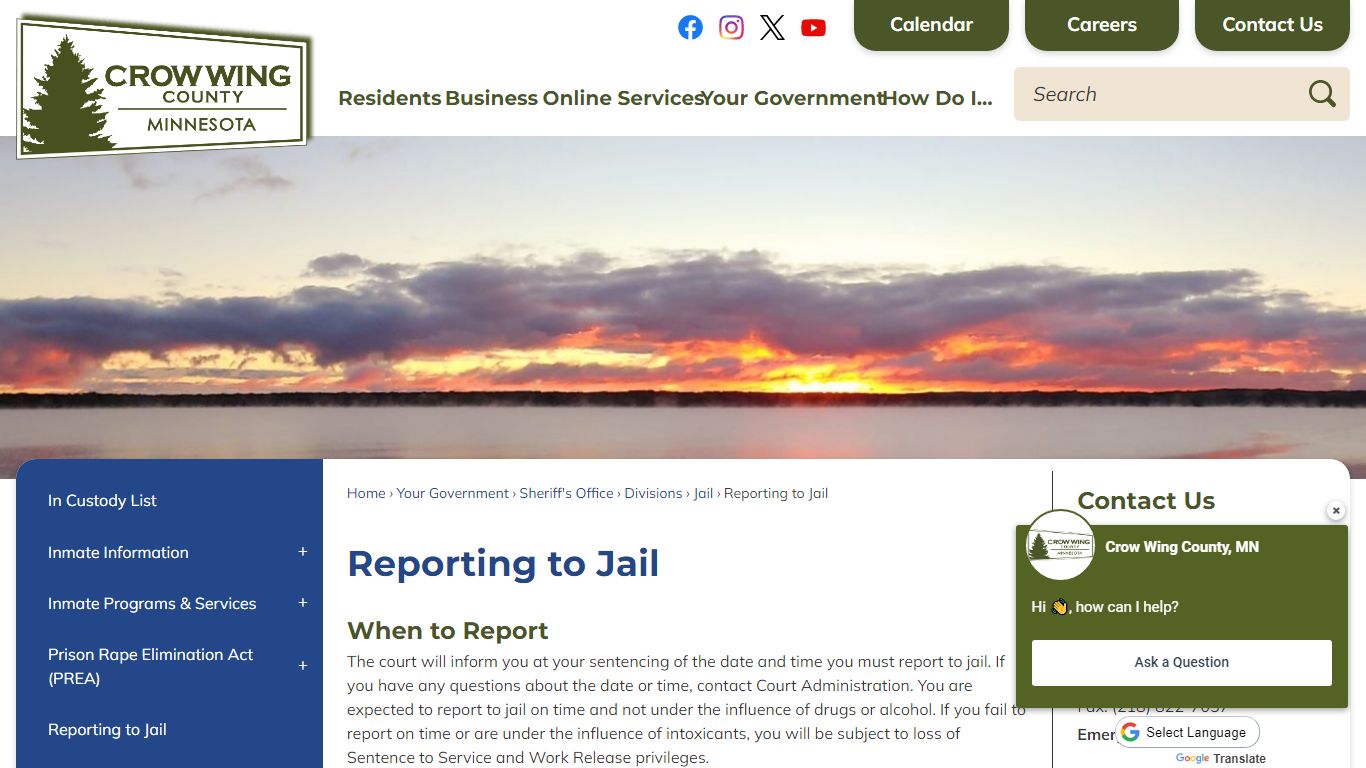 Reporting to Jail | Crow Wing County, MN - Official Website